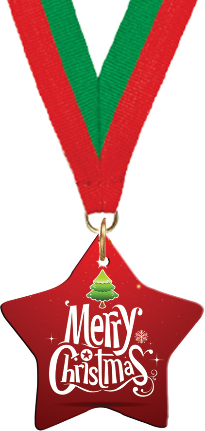Custom 5-Pointed Star Ceramic Ornament with Neck Ribbon