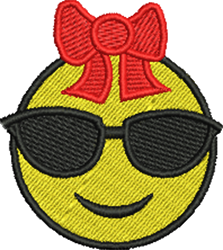 Emoji Smiling with Sunglasses and Red Bow Iron-On Patch