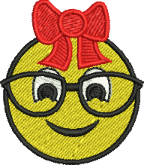 Emoji Smiling with Glasses and Red Bow Iron-On Patch