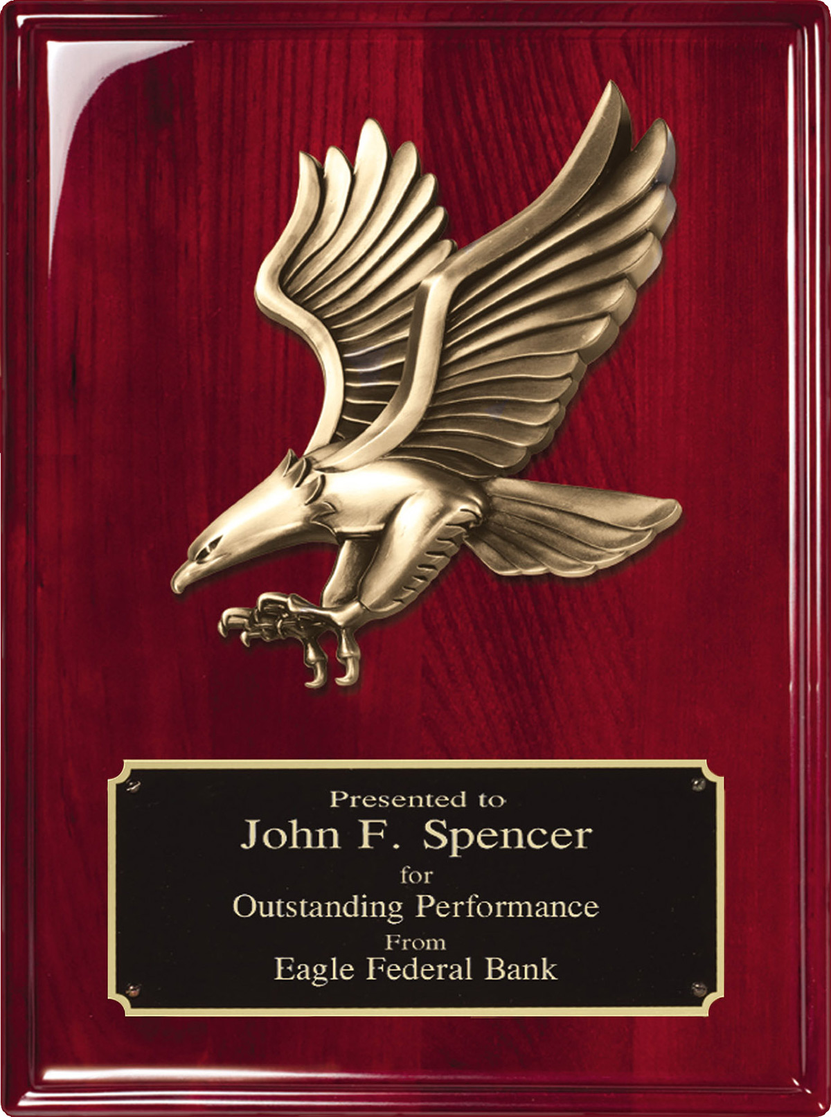 Rosewood Piano Finish Plaque with Eagle Casting- 9x12 inch