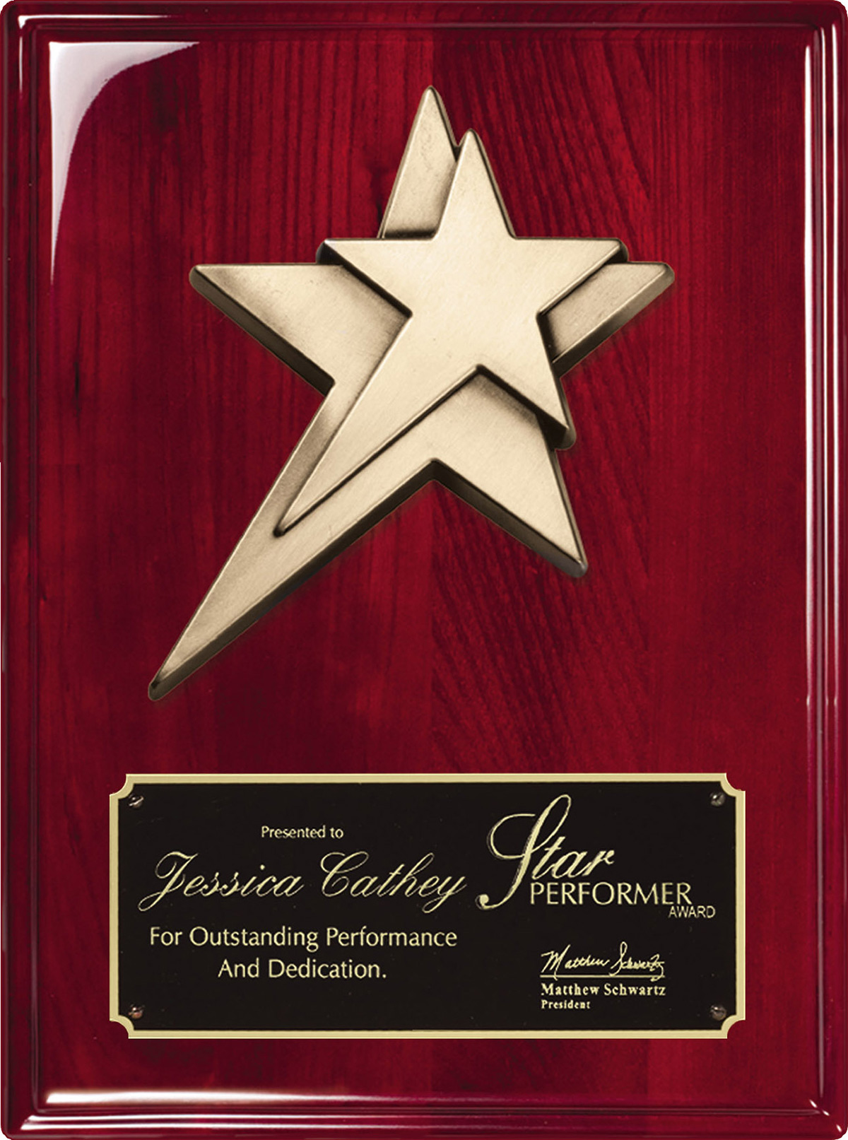 Rosewood Piano Finish Plaque with Double Star Casting- 9x12 inch