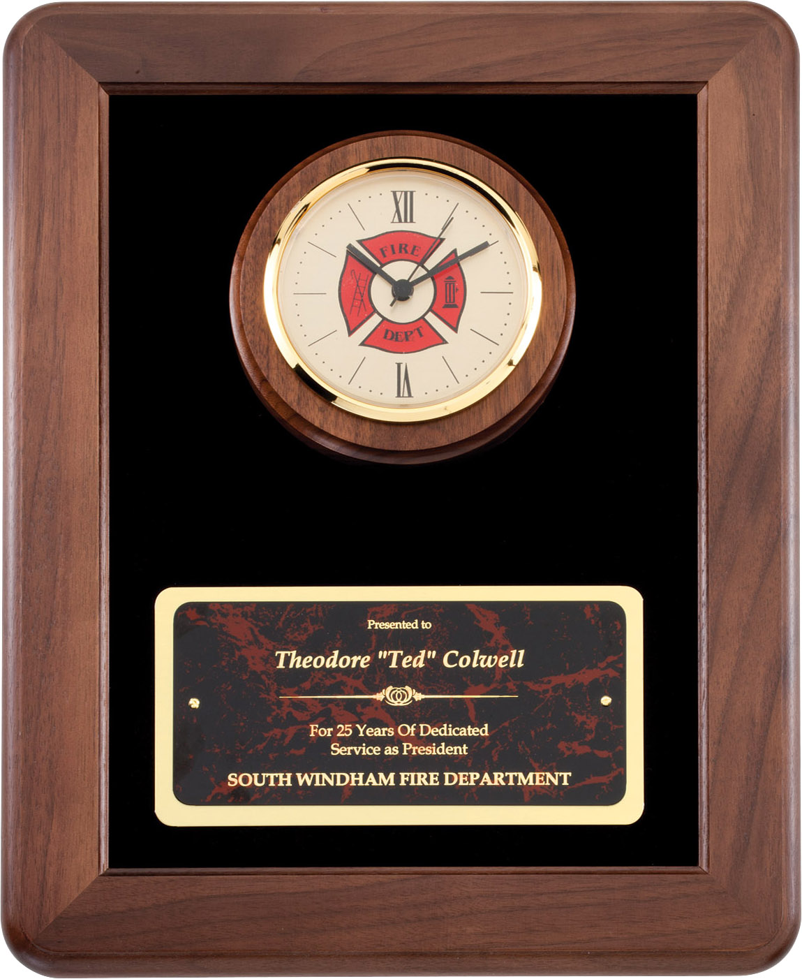 American Tribute Walnut Plaque Clock with Maltese Cross Face