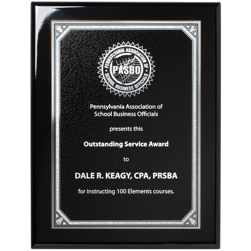 Ebony Piano Finish Plaque with Silver Border - 9x12 inch