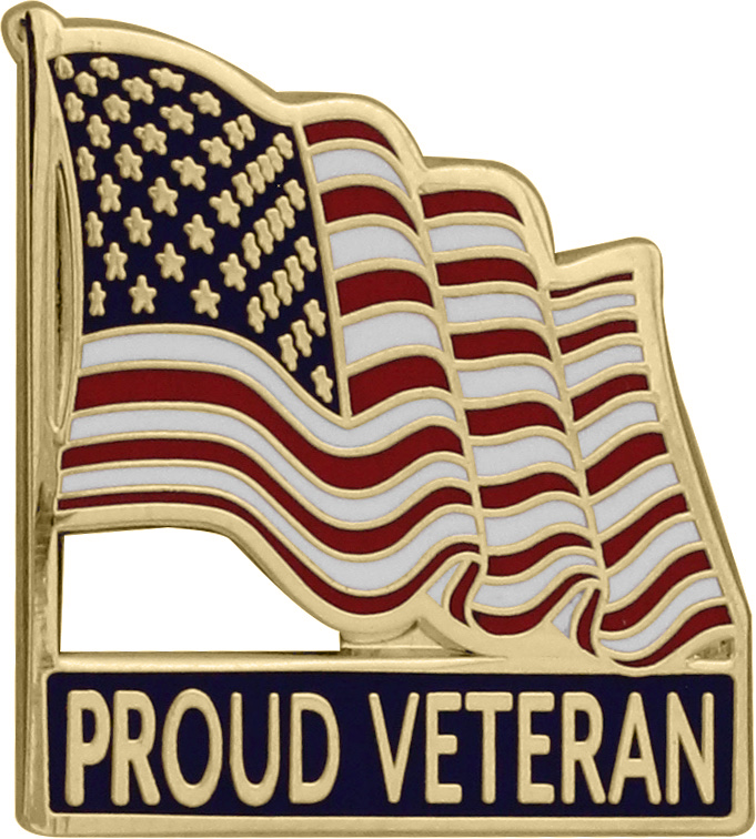 Proud to be a Veteran American Flag Pin- Gold