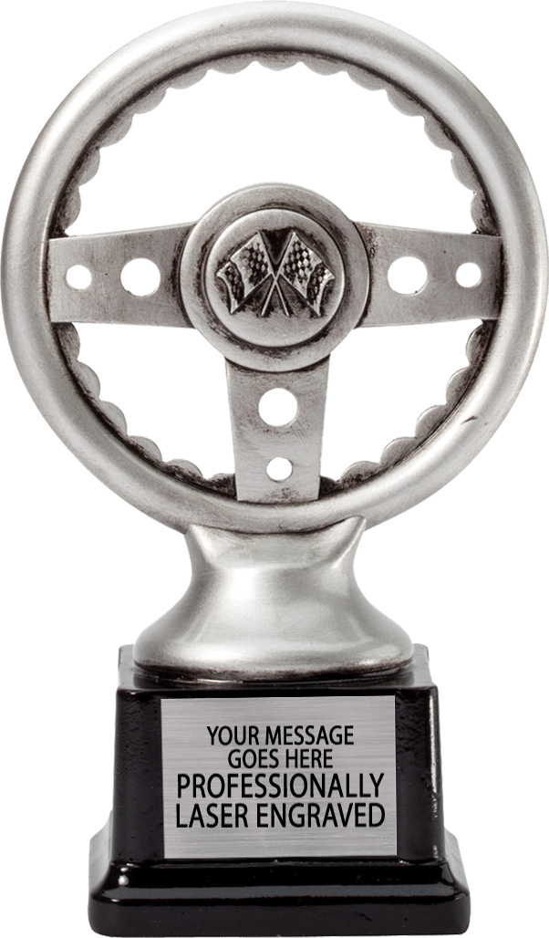 Silver Steering Wheel Resin Trophy - 7 inch
