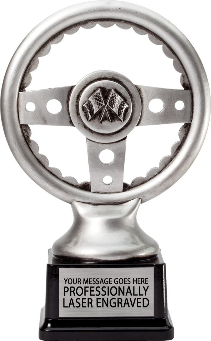 Silver Steering Wheel Resin Trophy - 10 inch