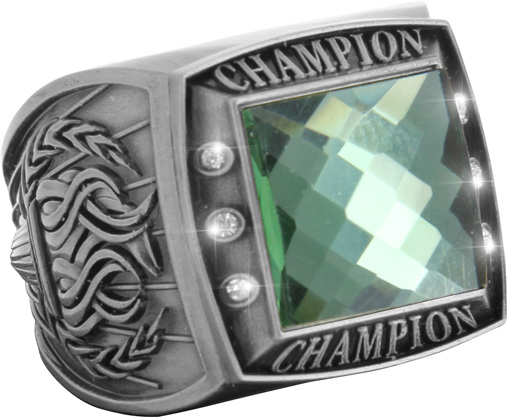 Championship Ring with Green Center Stone- Silver