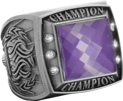 Championship Ring with Purple Center Stone- Silver