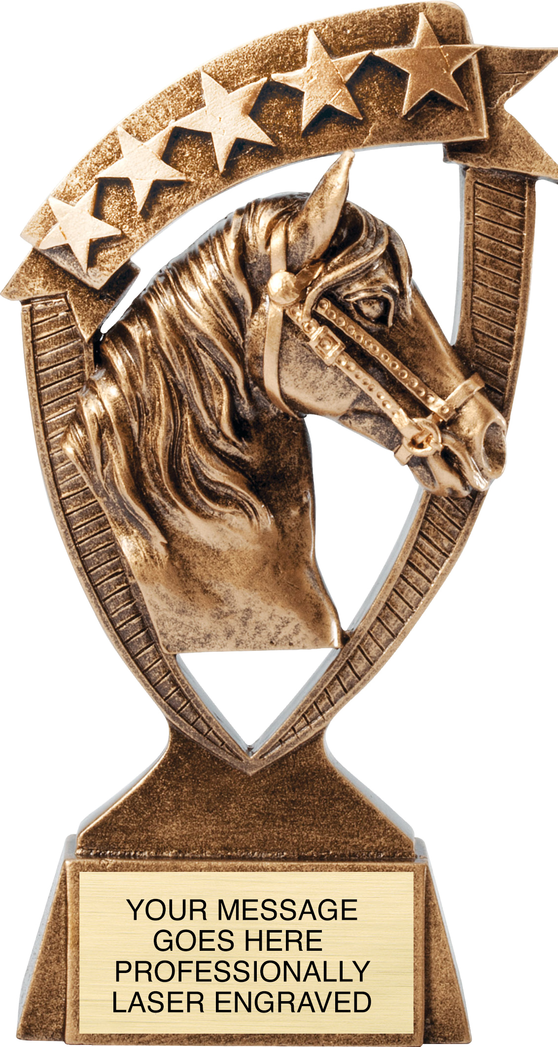 Horse Banner Resin Trophy - 6 inch