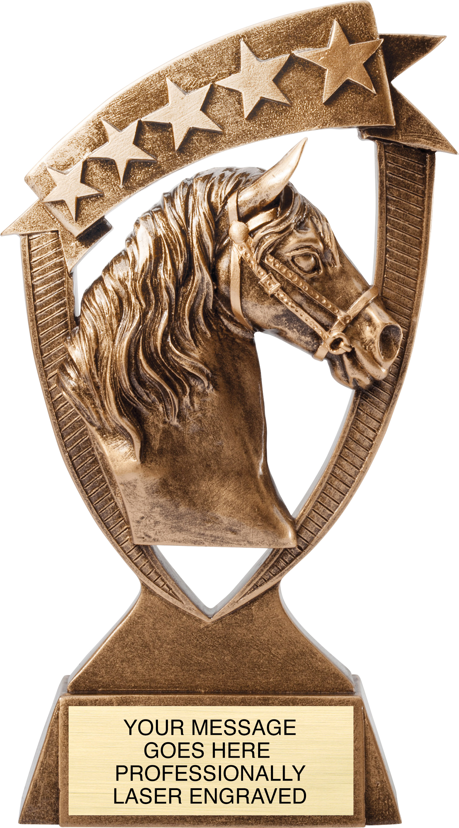 Horse Banner Resin Trophy - 8 inch