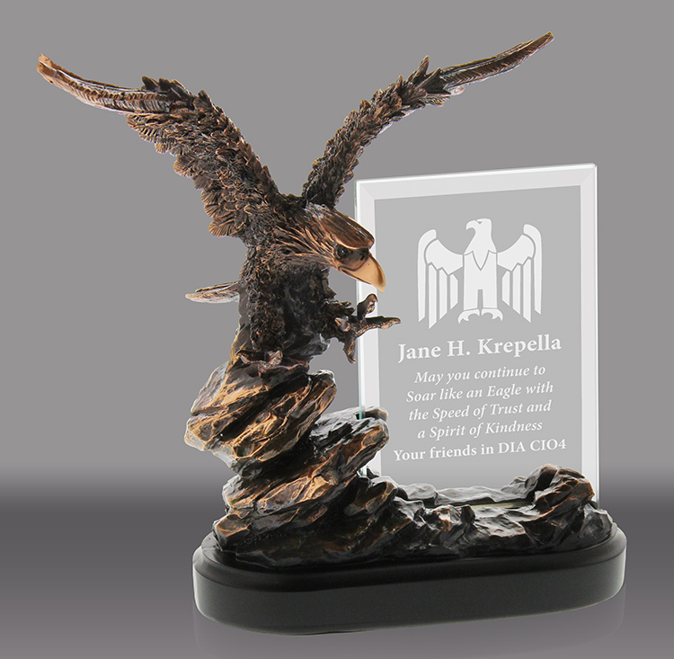 Eagle on Rock Resin with Engravable Jade Crystal