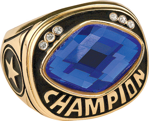 Blue Cut Glass Champion Ring- Gold