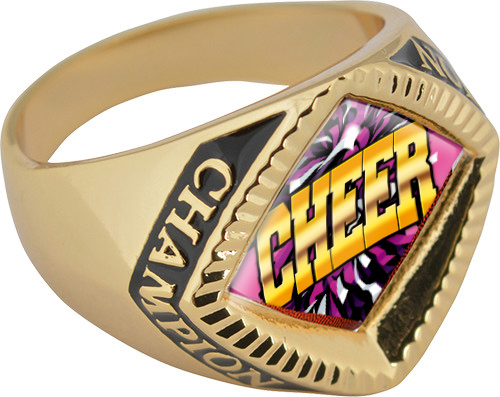 Cheer Chevron Champion Domed Insert Ring- Gold