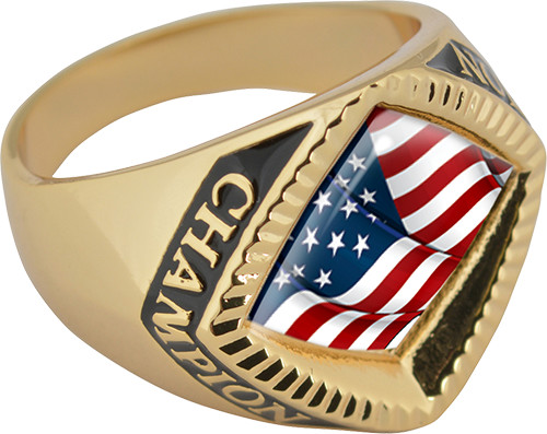 American Flag Chevron Champion Domed Insert Ring- Gold