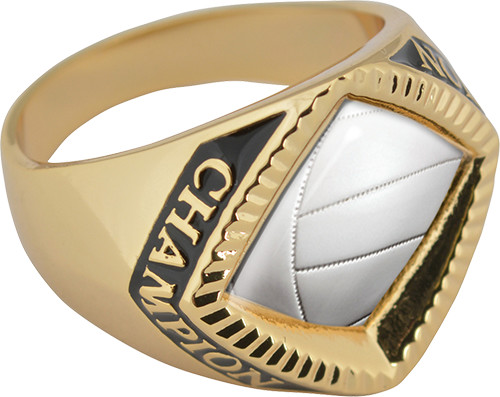 Volleyball Chevron Champion Domed Insert Ring- Gold