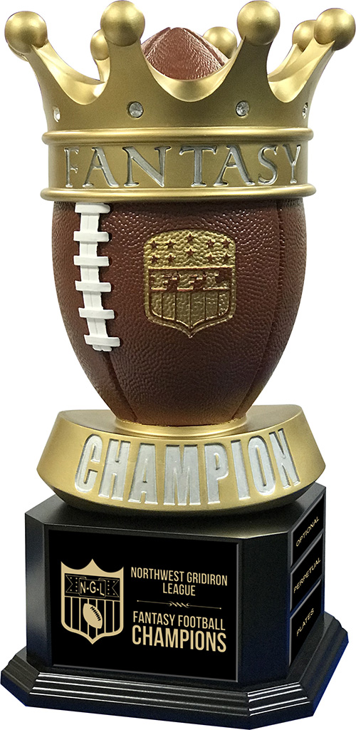 Crown of Champions Fantasy Football Trophy on Monument Base