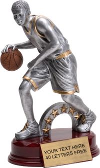 silver male BASKETBALL statue trophy resin  red base  PDU 57505GS 