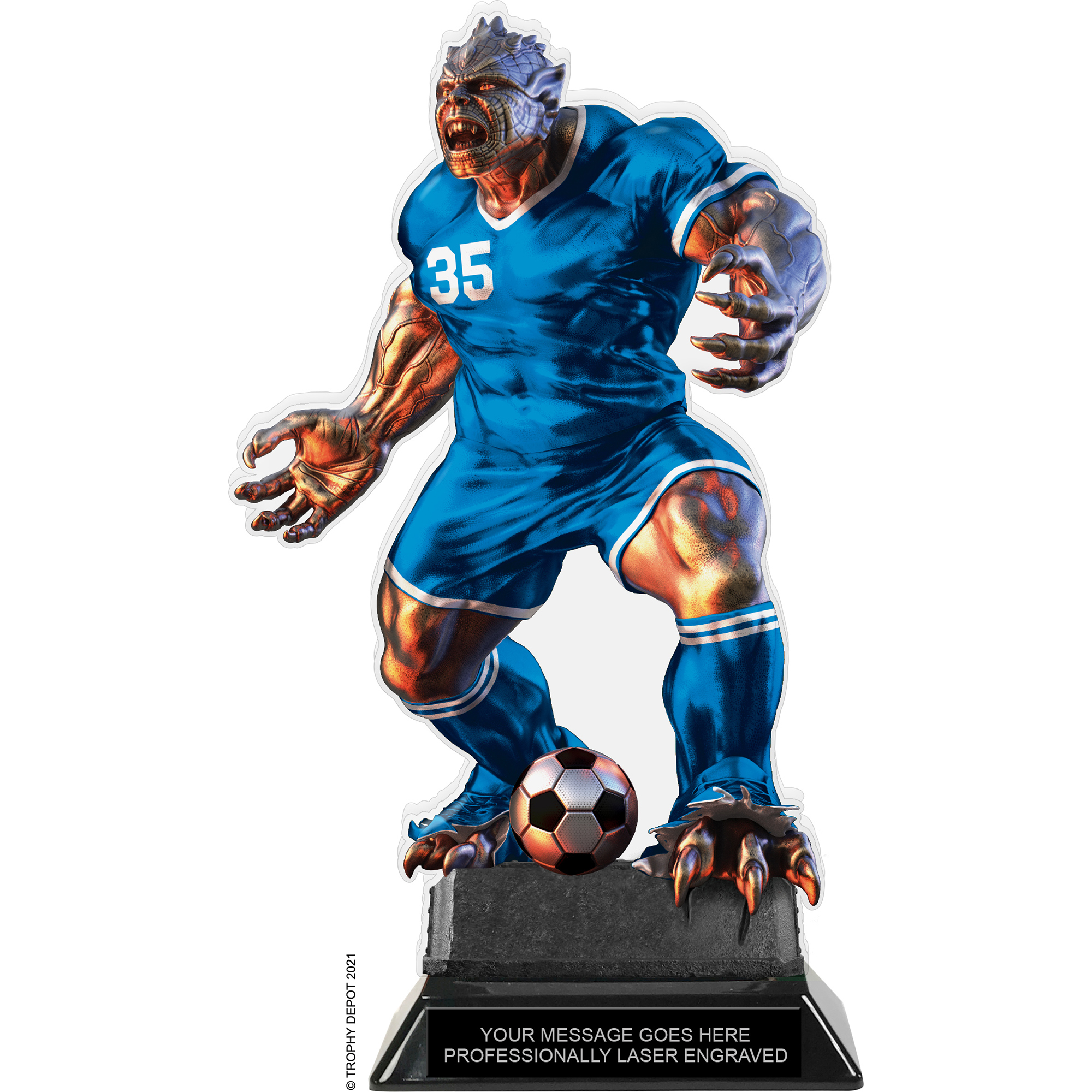 Beast Soccer Choose Your Number Acrylic Trophy - 10 inch Blue