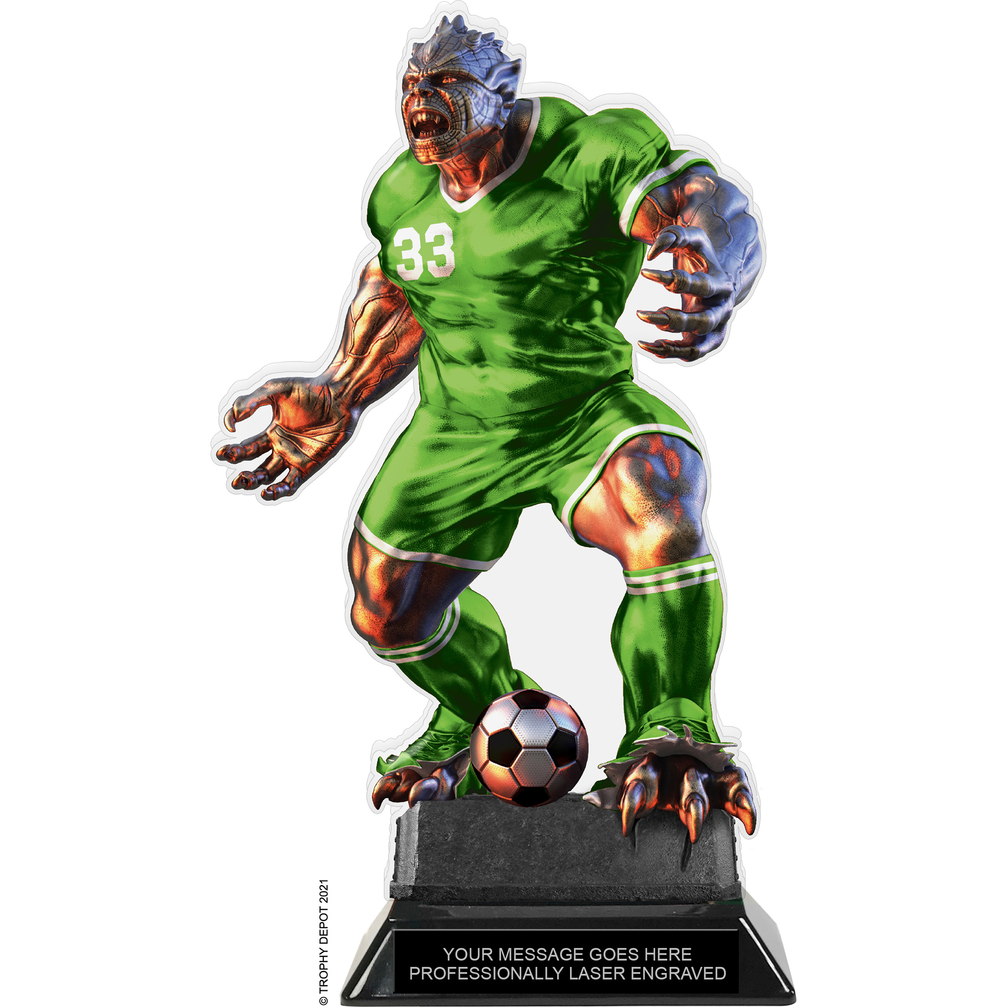 Beast Soccer Choose Your Number Acrylic Trophy - 10 inch Green