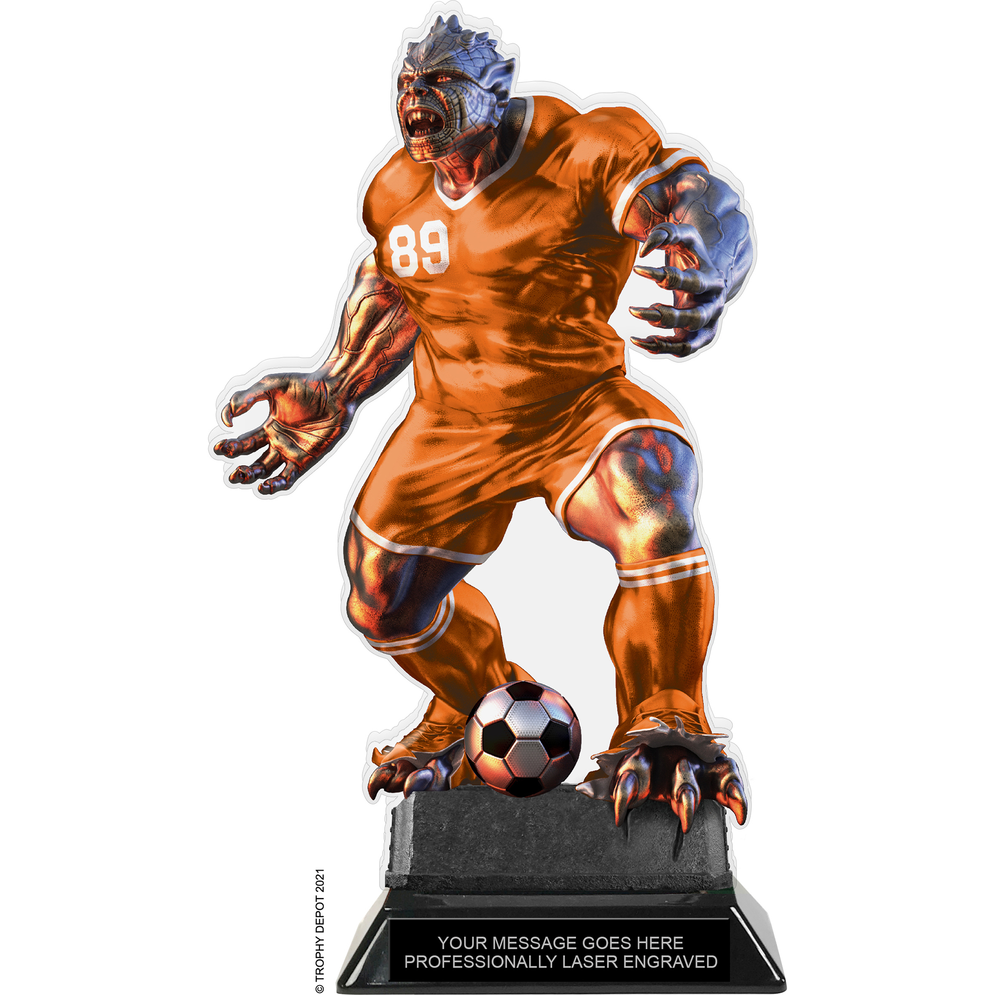 Beast Soccer Choose Your Number Acrylic Trophy - 10 inch Orange