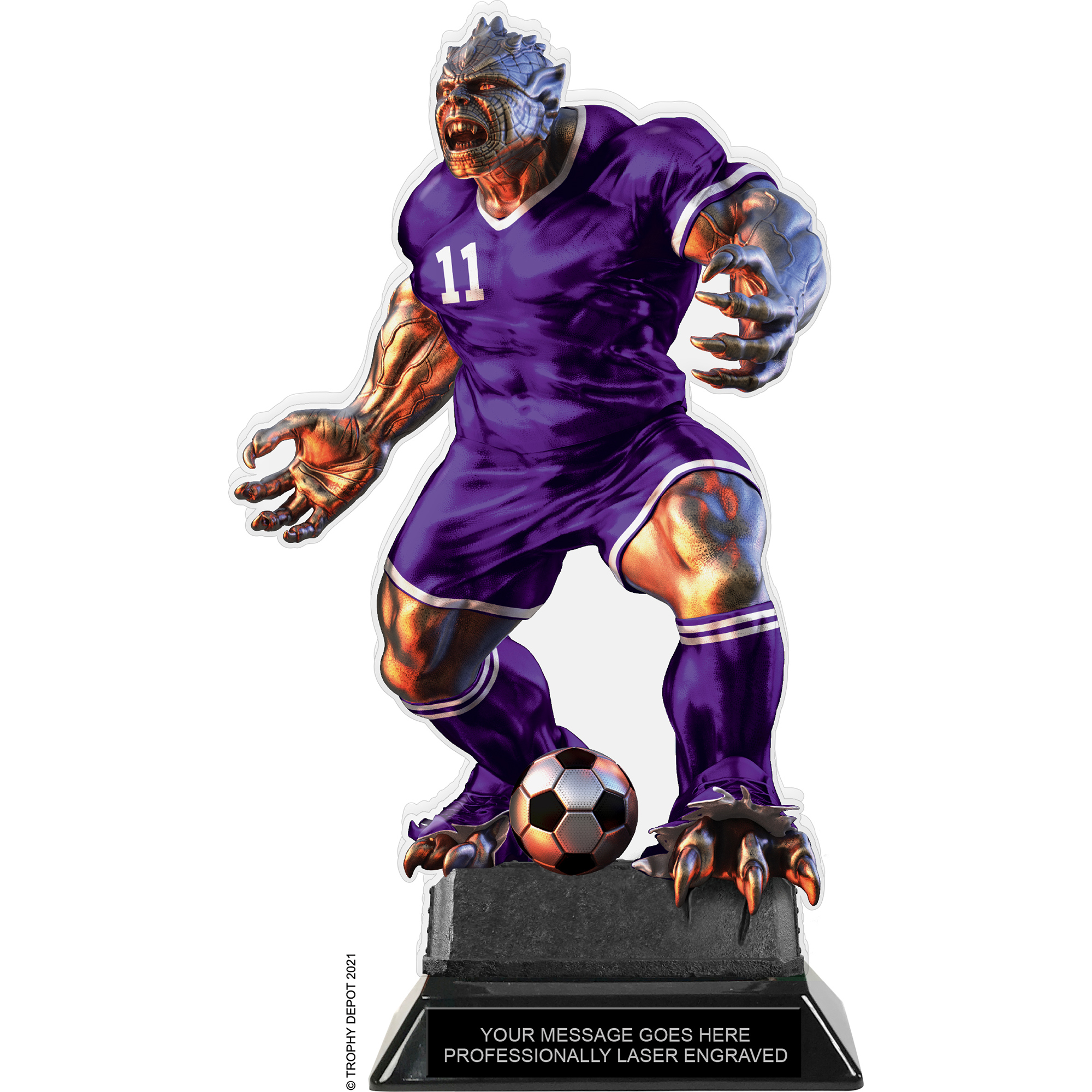 Beast Soccer Choose Your Number Acrylic Trophy - 10 inch Purple