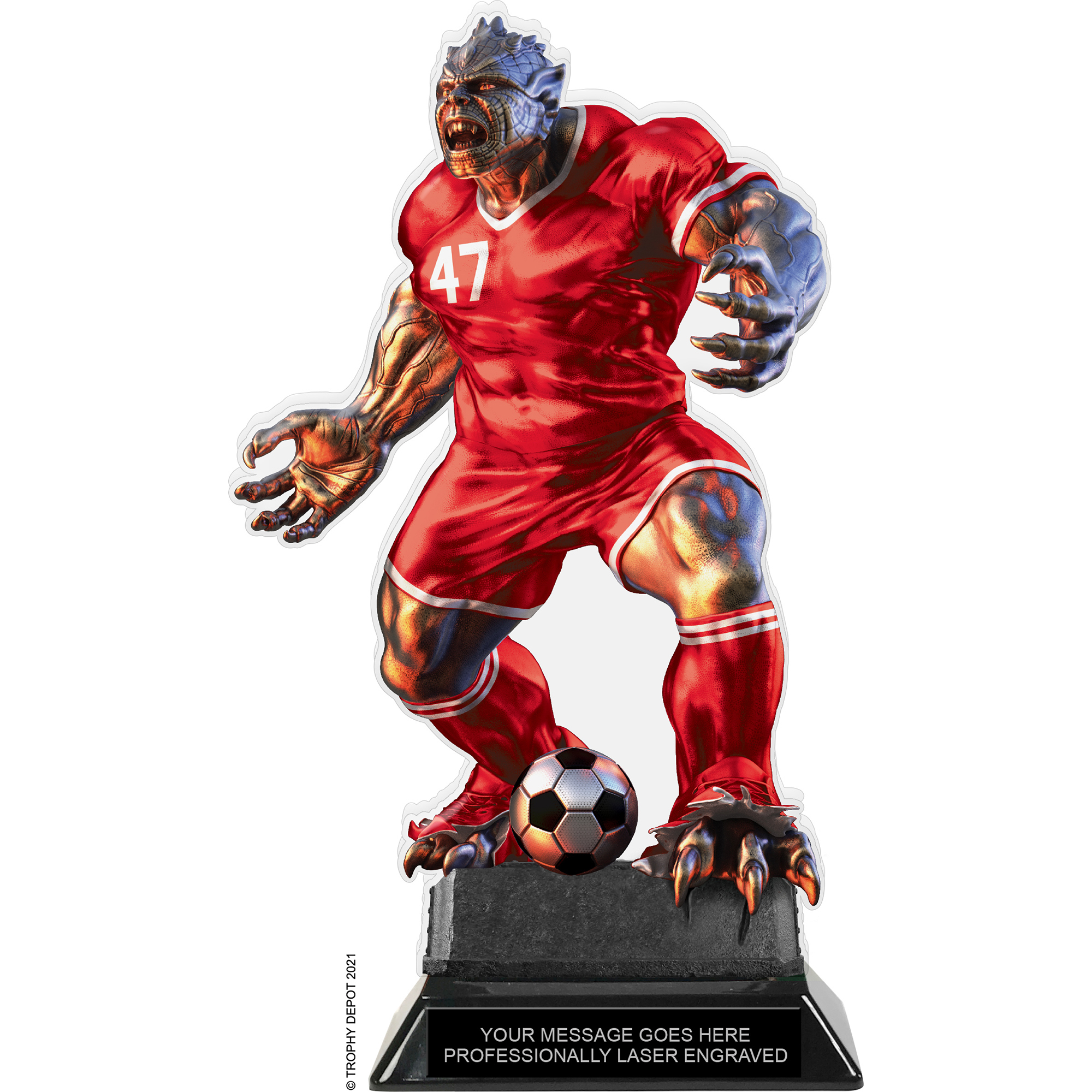 Beast Soccer Choose Your Number Acrylic Trophy - 10 inch Red
