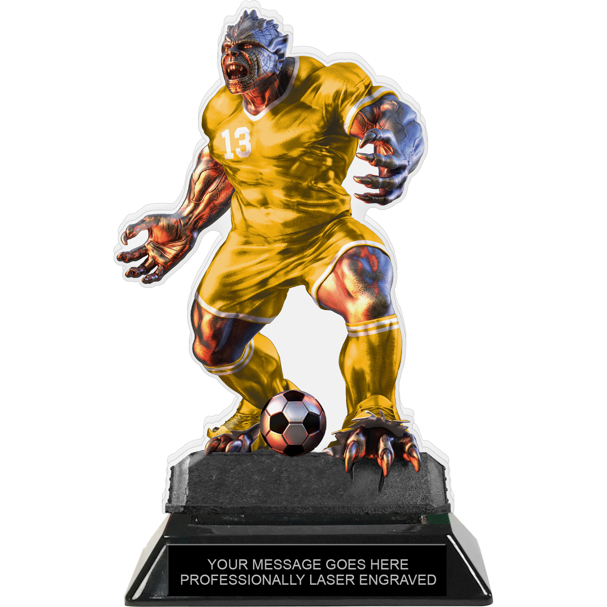 Beast Soccer Choose Your Number Acrylic Trophy - 7 inch Gold