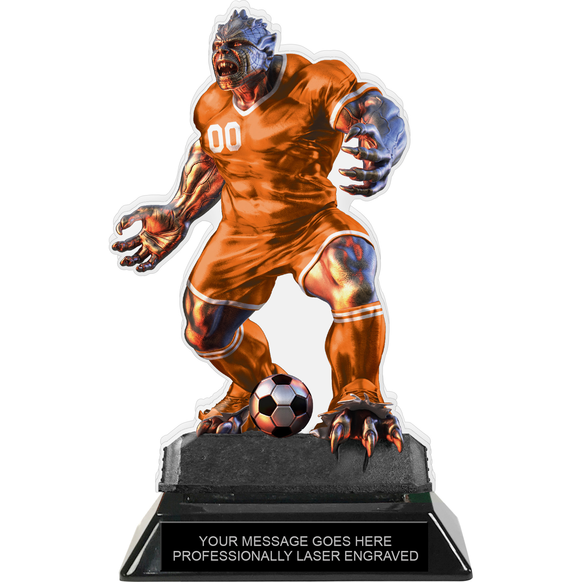Beast Soccer Choose Your Number Acrylic Trophy - 7 inch Orange