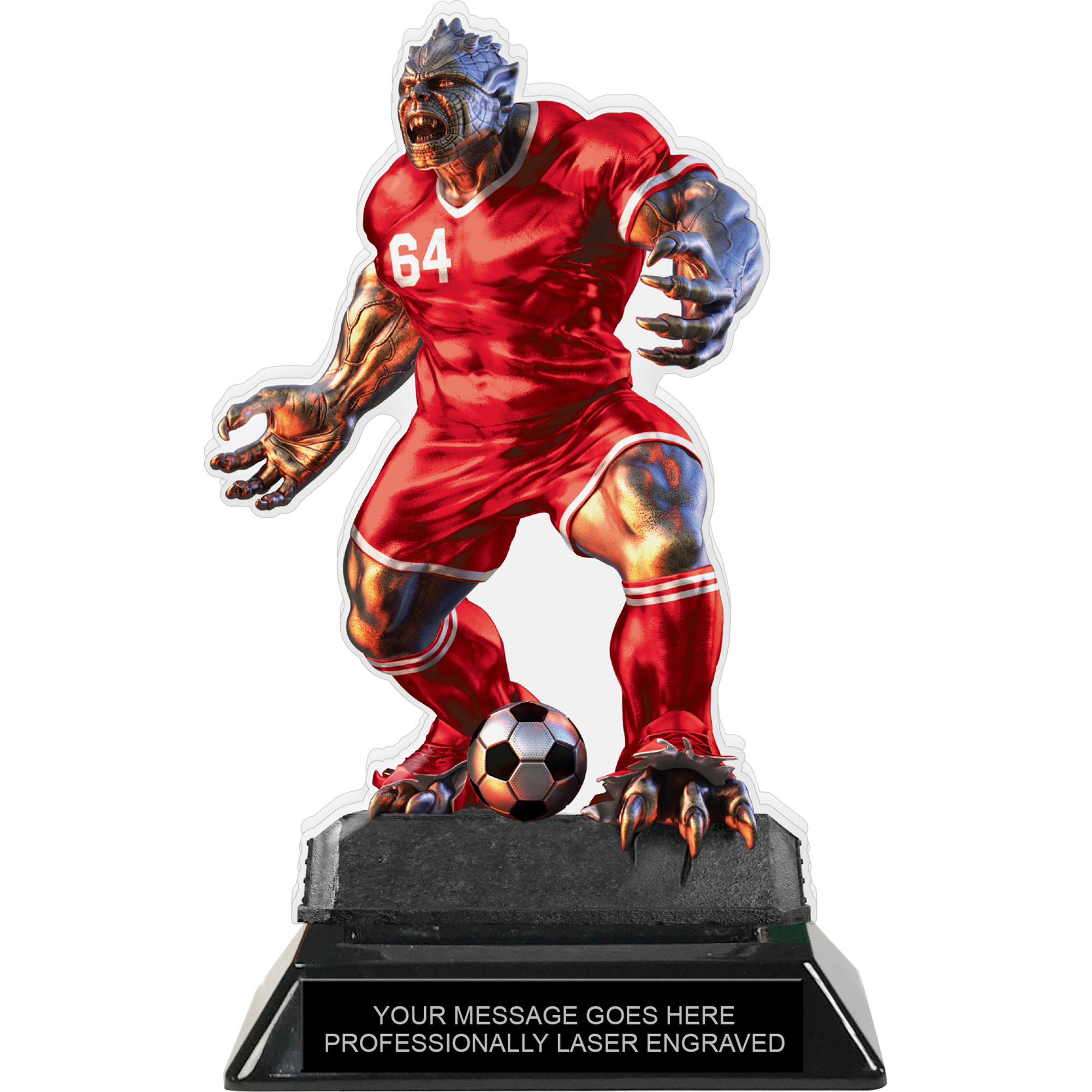 Beast Soccer Choose Your Number Acrylic Trophy - 7 inch Red