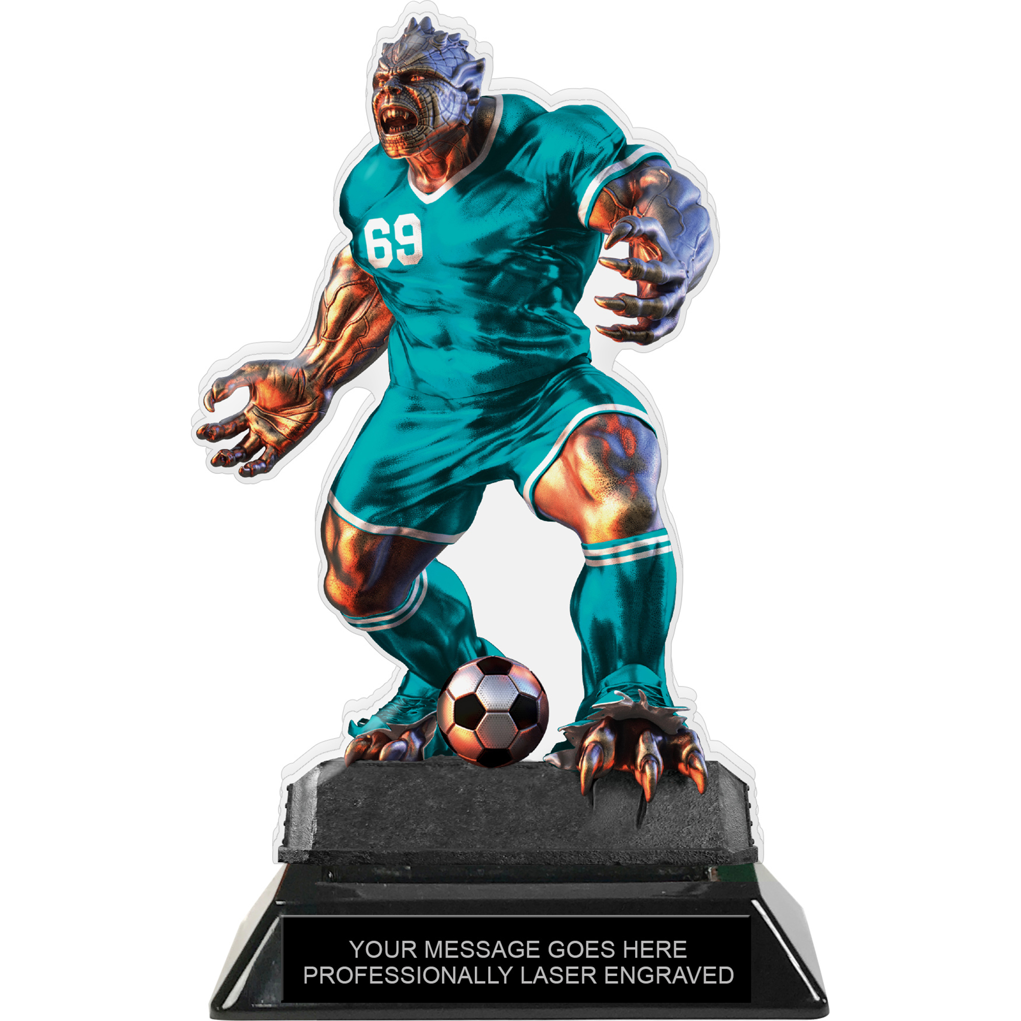 Beast Soccer Choose Your Number Acrylic Trophy - 7 inch Teal