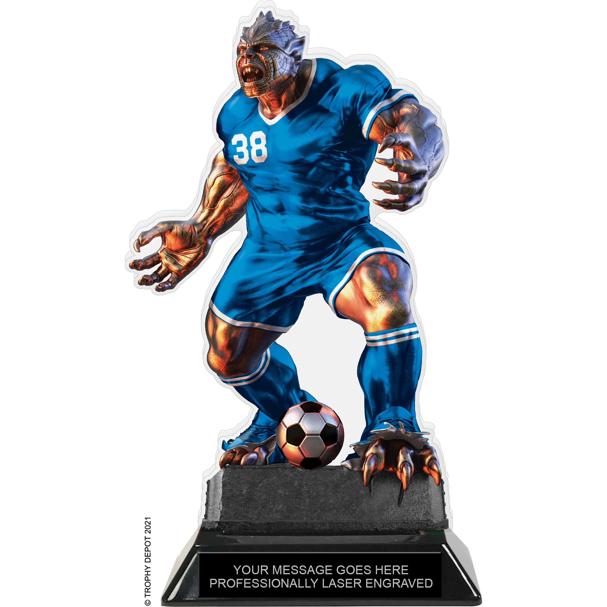 Beast Soccer Choose Your Number Acrylic Trophy - 8.5 inch Blue