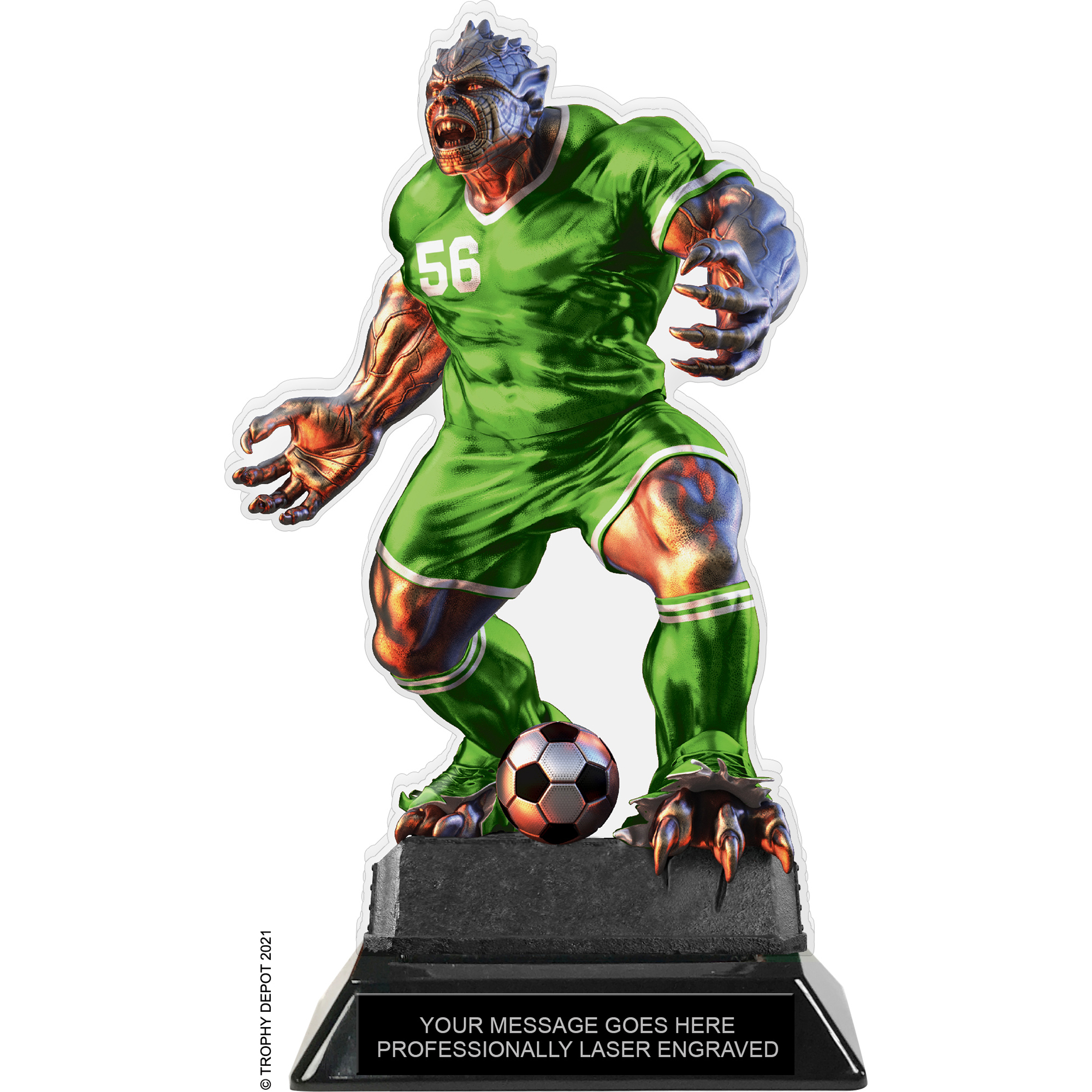 Beast Soccer Choose Your Number Acrylic Trophy - 8.5 inch Green