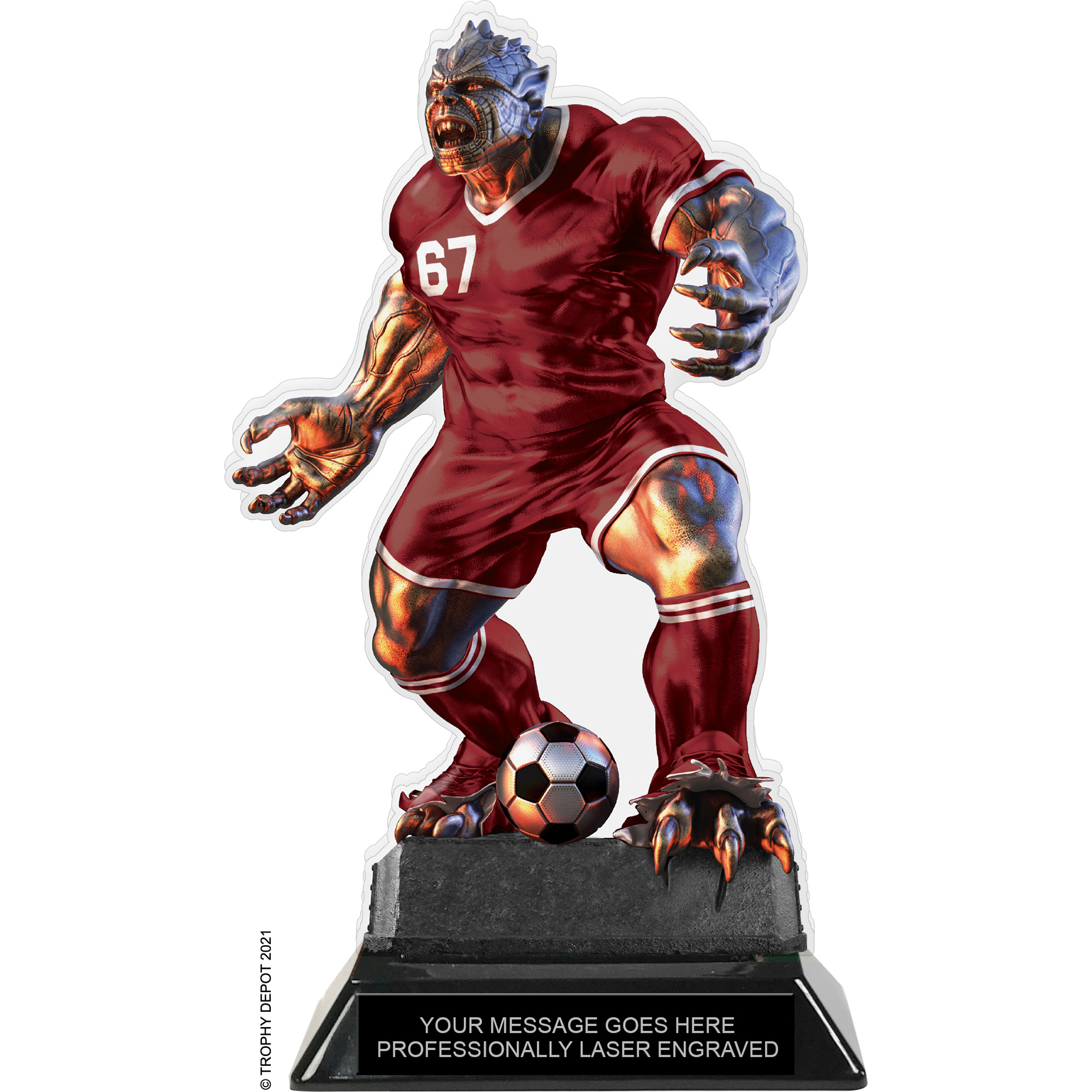 Beast Soccer Choose Your Number Acrylic Trophy - 8.5 inch Maroon