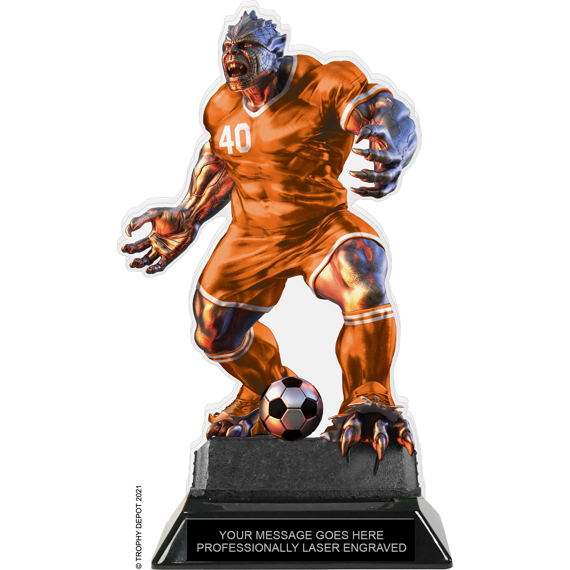 Beast Soccer Choose Your Number Acrylic Trophy - 8.5 inch Orange