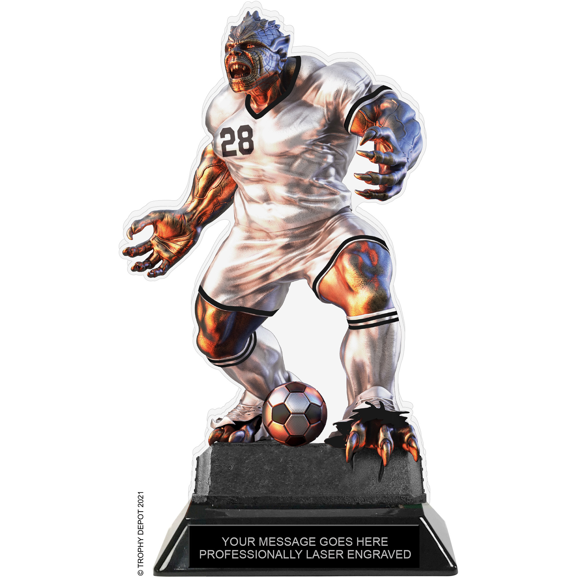 Beast Soccer Choose Your Number Acrylic Trophy - 8.5 inch White