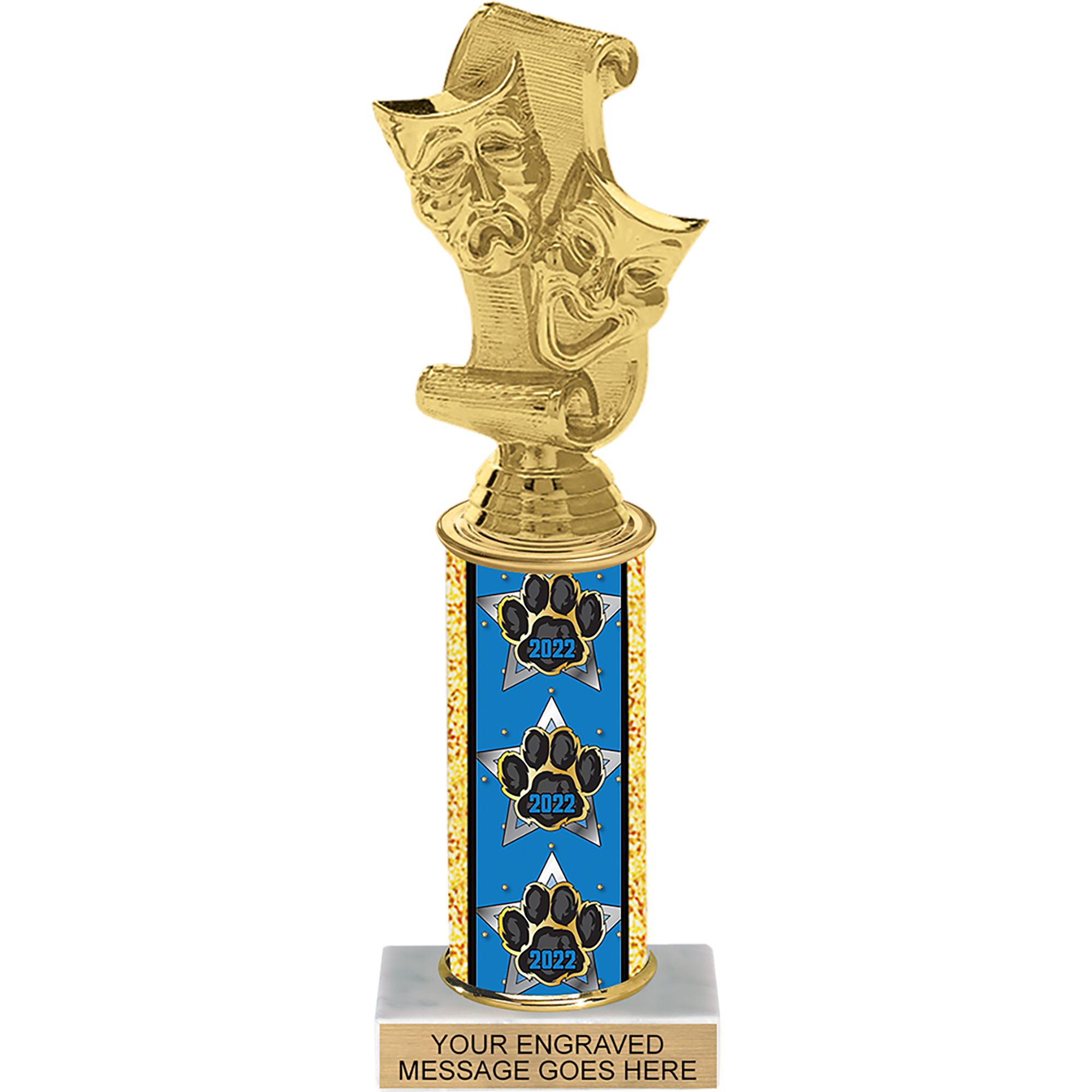 Paw Column Trophy with Year - 10 inch