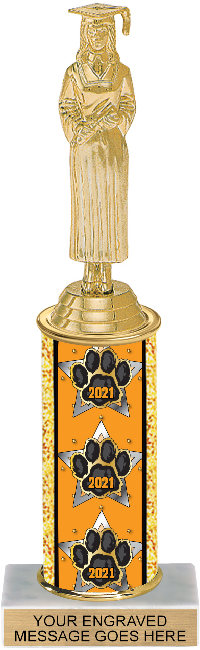 Paw Column Trophy with Year - 10 inch