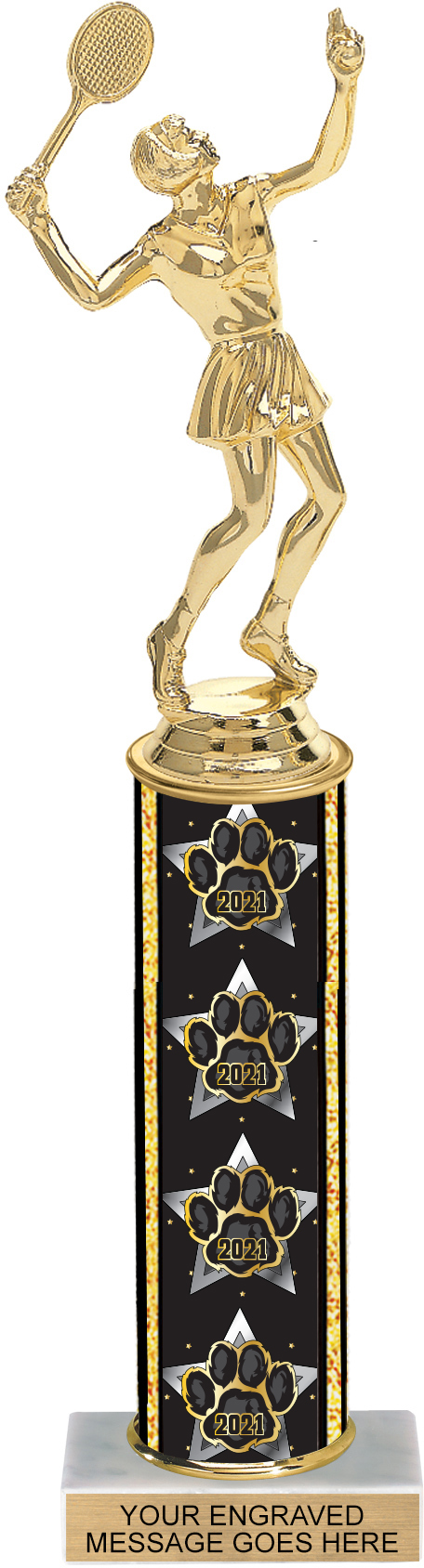 Trophy with Year Paw Column - 12 inch
