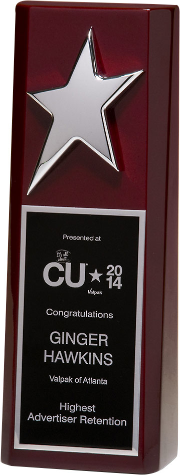 High Gloss Rosewood Stained Trophy with Silver Star