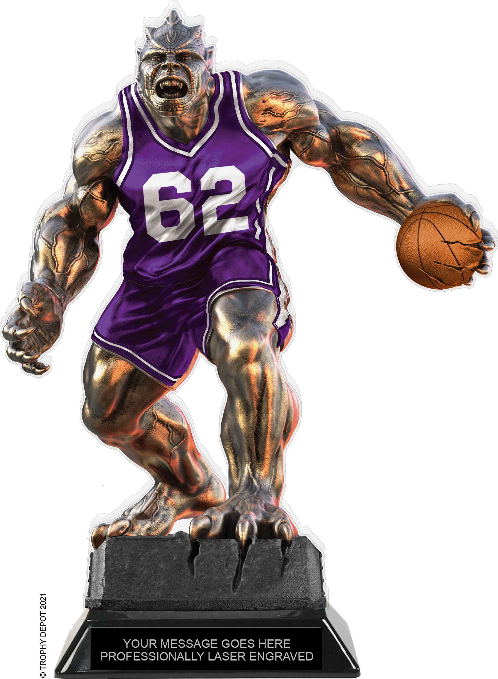 Beast Basketball Choose Your Number Acrylic Trophy - 10 inch Purple
