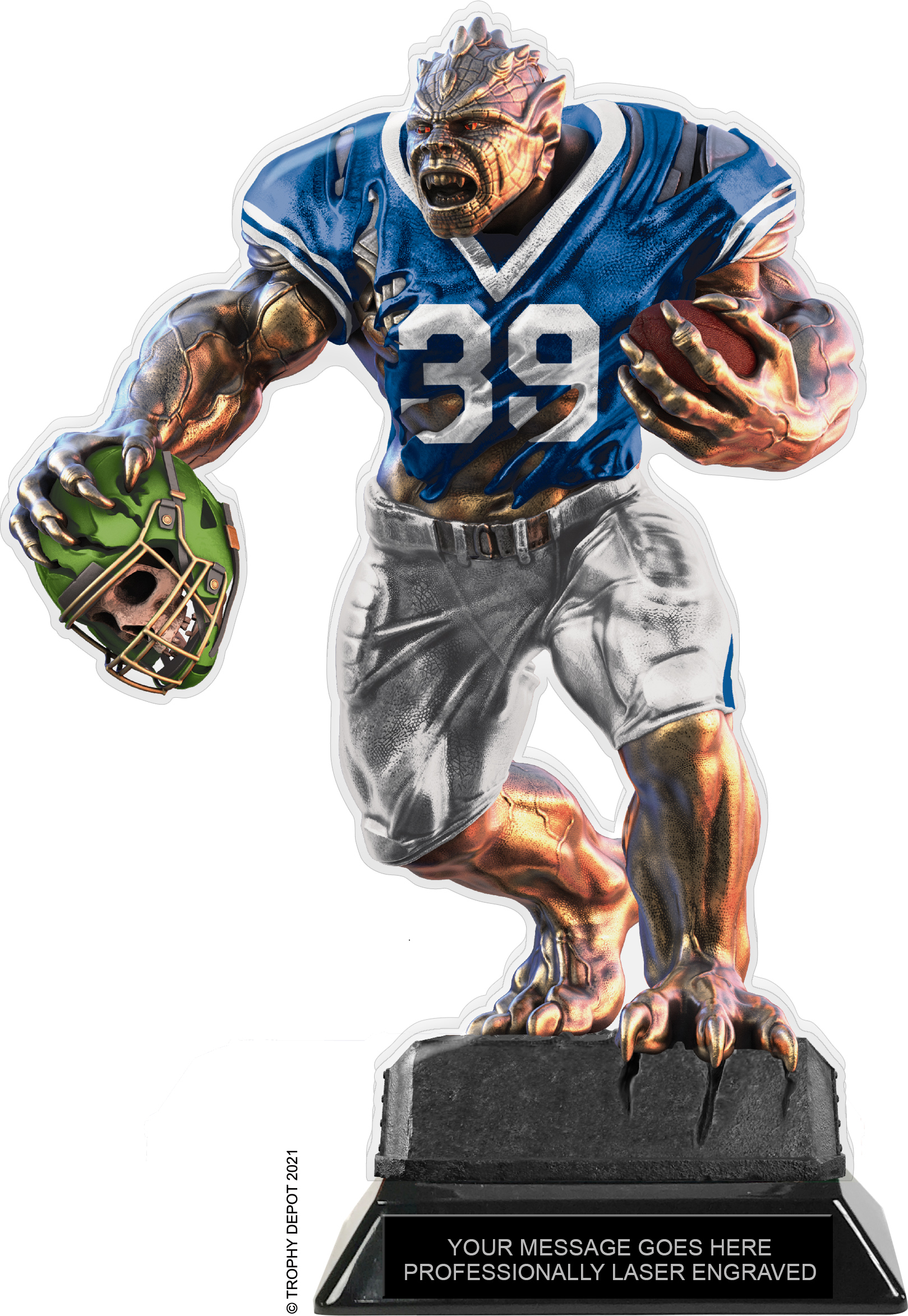 Beast Football Choose Your Number Acrylic Trophy - 10 inch Blue