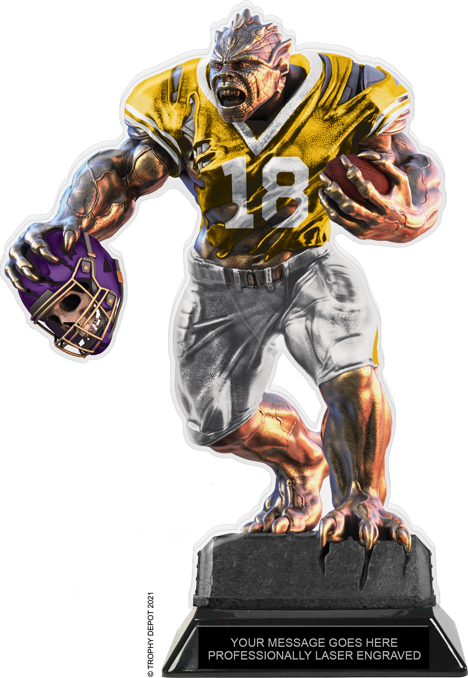 Beast Football Choose Your Number Acrylic Trophy - 10 inch Gold