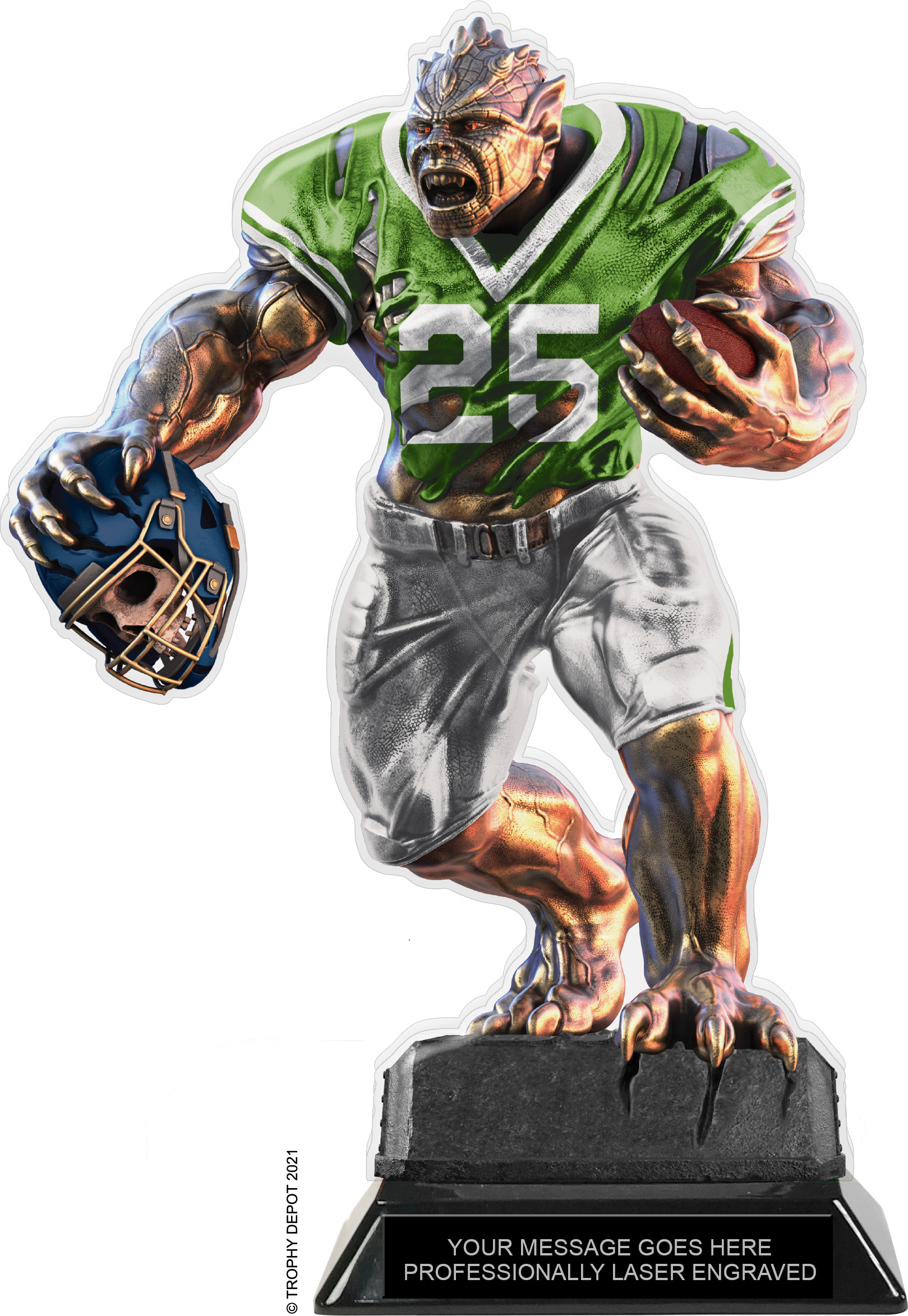 Beast Football Choose Your Number Acrylic Trophy - 10 inch Green