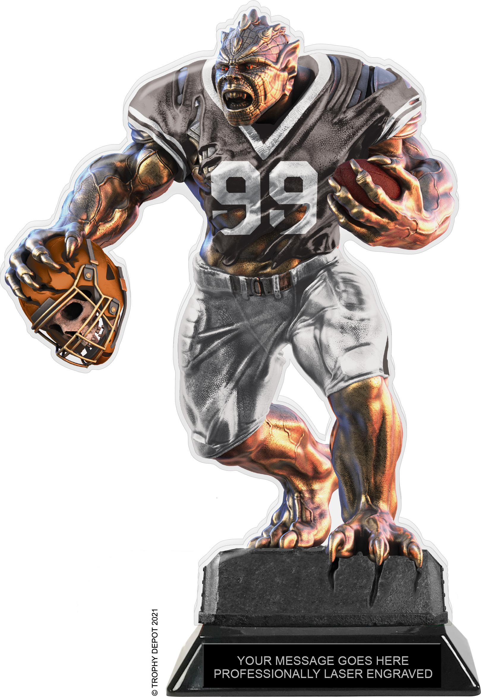 Beast Football Choose Your Number Acrylic Trophy - 10 inch Grey