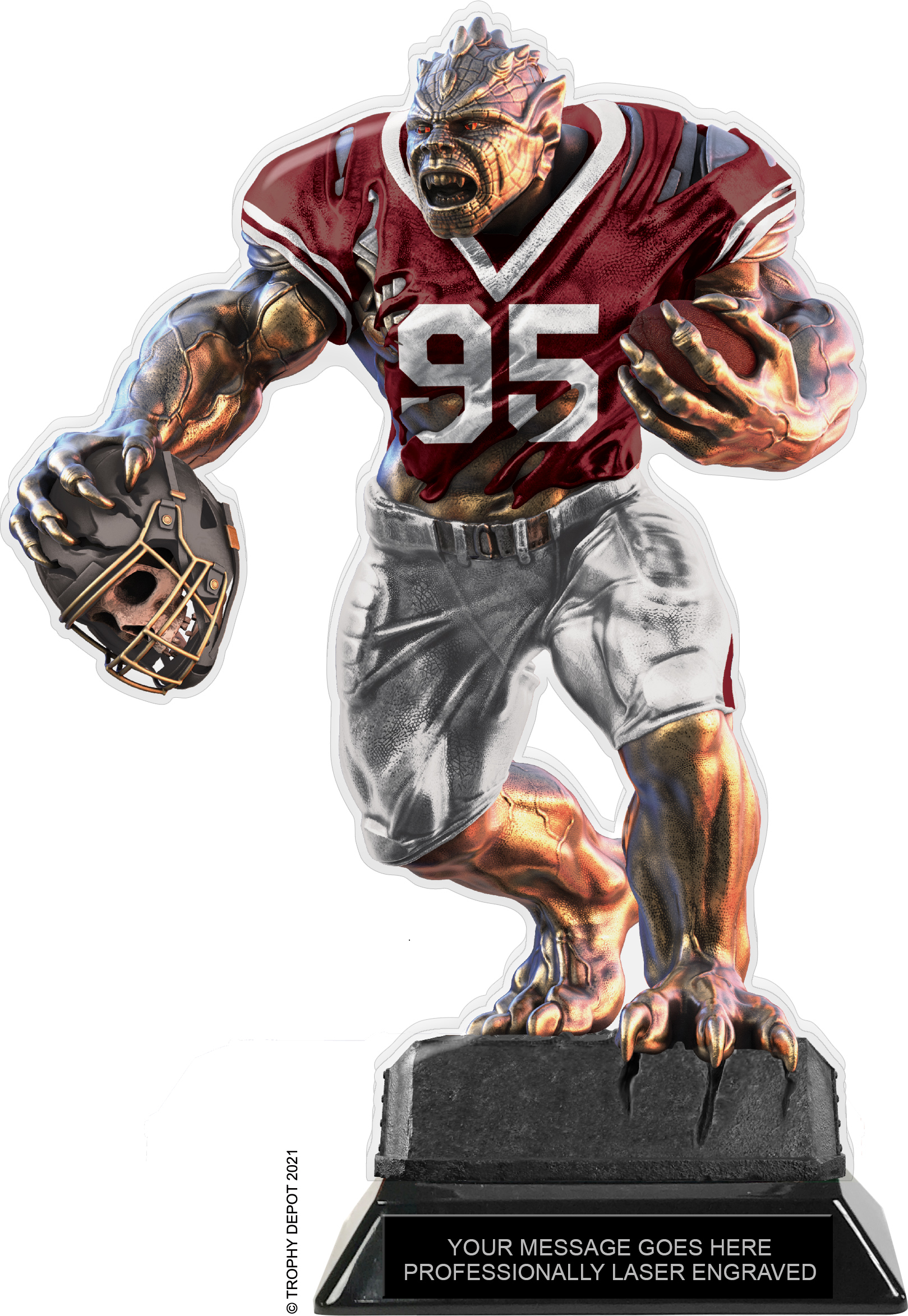 Beast Football Choose Your Number Acrylic Trophy - 10 inch Maroon