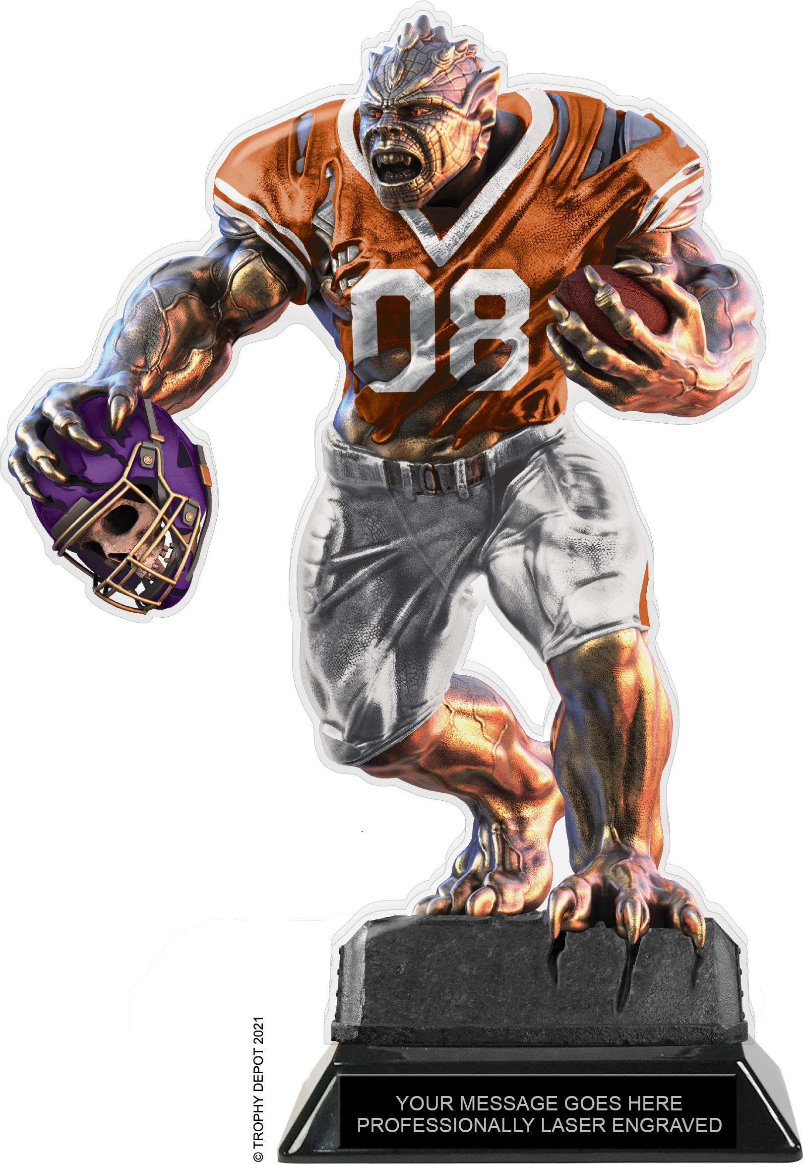 Beast Football Choose Your Number Acrylic Trophy - 10 inch Orange