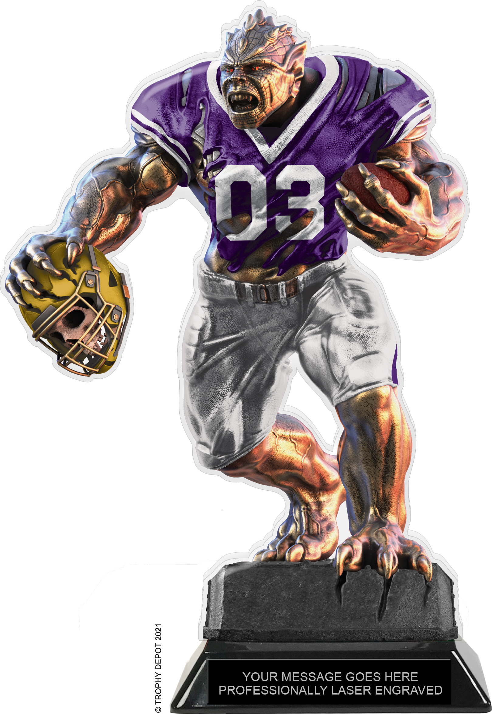 Beast Football Choose Your Number Acrylic Trophy - 10 inch Purple