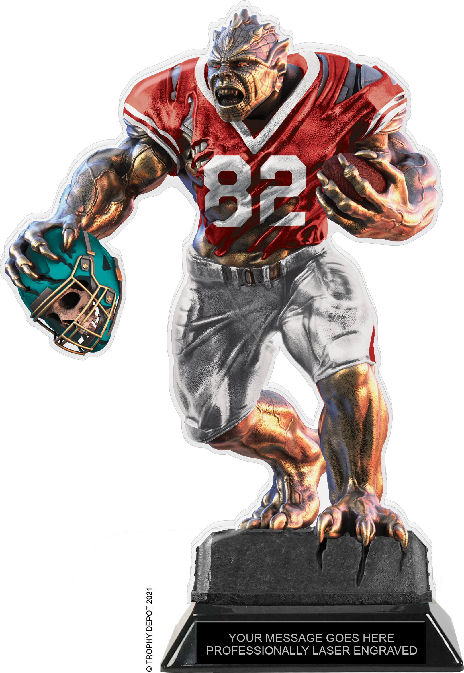 Beast Football Choose Your Number Acrylic Trophy - 10 inch Red