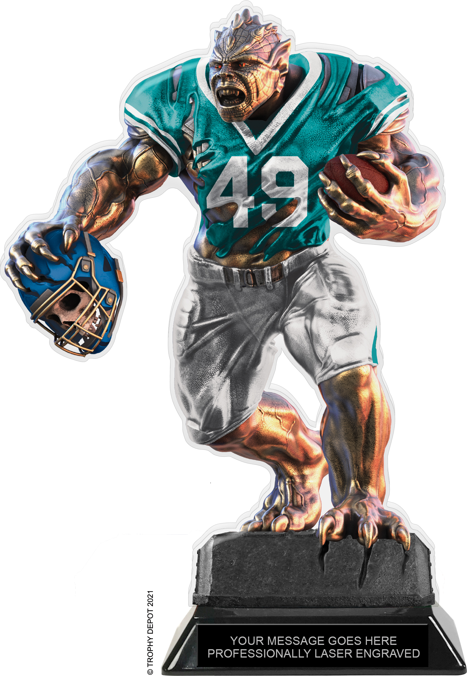 Beast Football Choose Your Number Acrylic Trophy - 10 inch Teal