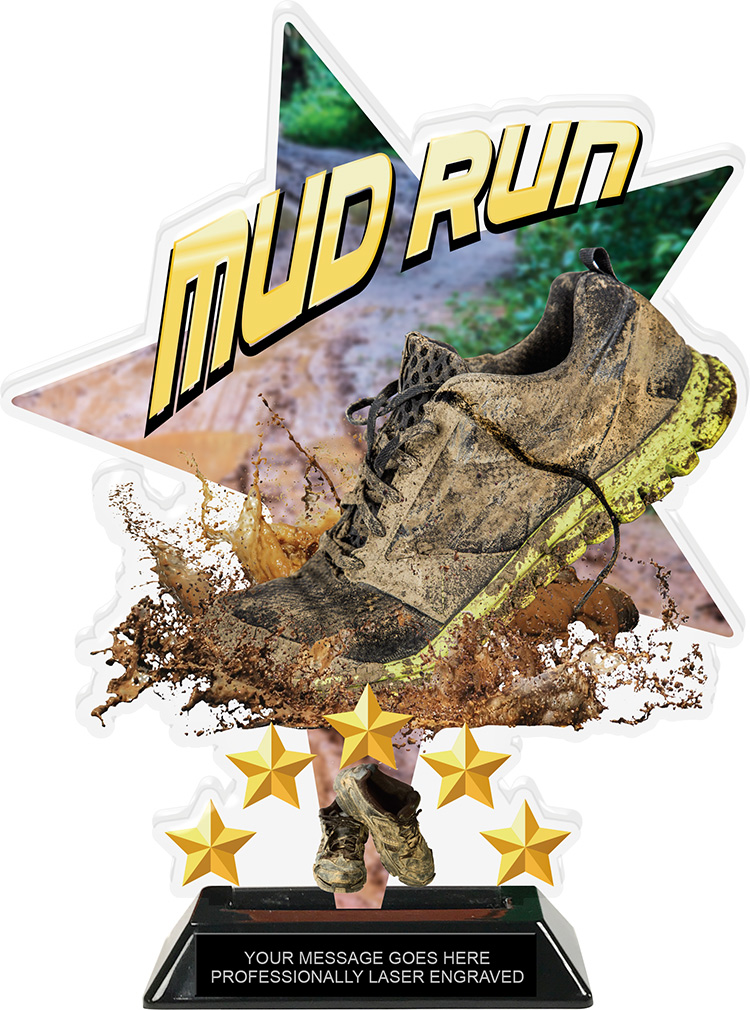 Mud Run Shattered Star Colorix Acrylic Trophy- 10 inch
